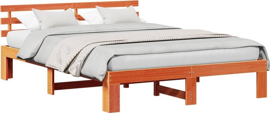 VidaXL Bedframe met hoofdeinde Wax Bruin 150x200 cm Massief Vurenhout