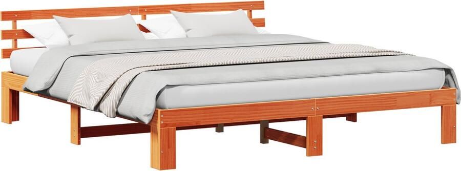 VidaXL Bedframe met hoofdeinde Wax Bruin 200x200 cm Massief Dennenhout