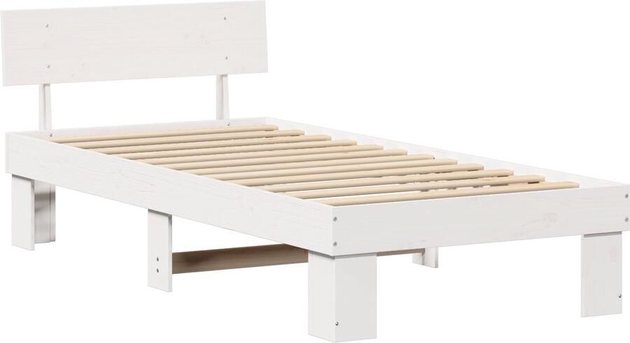 VidaXL Bedframe met hoofdeinde Wit 100 x 200 cm Massief grenenhout