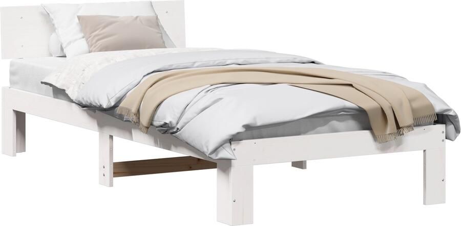 VidaXL Bedframe met hoofdeinde Wit 100 x 200 cm Massief grenenhout - Foto 2