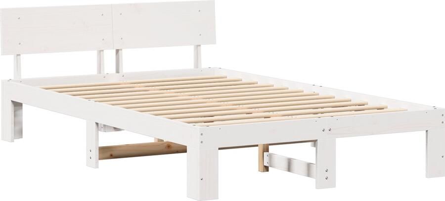 VidaXL Bedframe met hoofdeinde Wit 140 x 190 cm Massief grenenhout