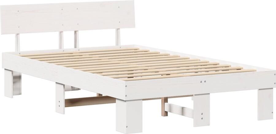 VidaXL Bedframe met hoofdeinde Wit 135 x 190 cm Massief grenenhout