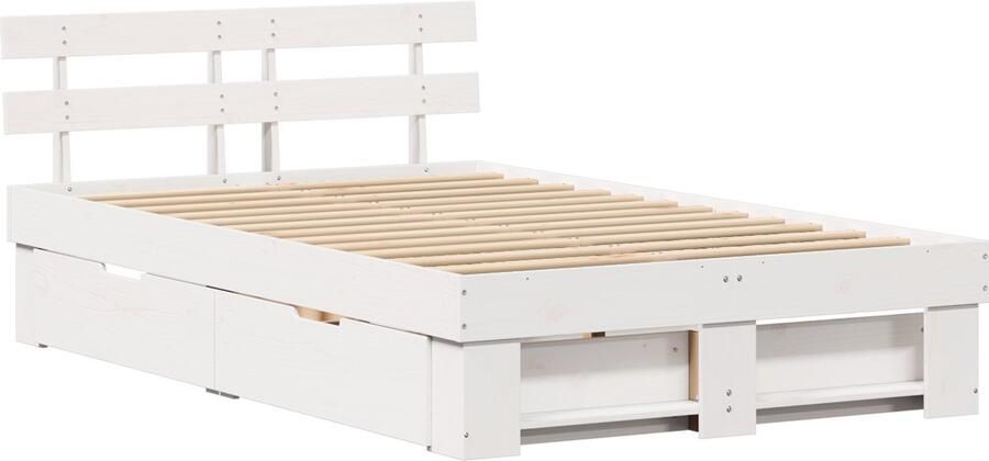 VidaXL Bedframe met lade met hoofdeinde met opslag Wit 140 x 190 cm Massief grenenhout