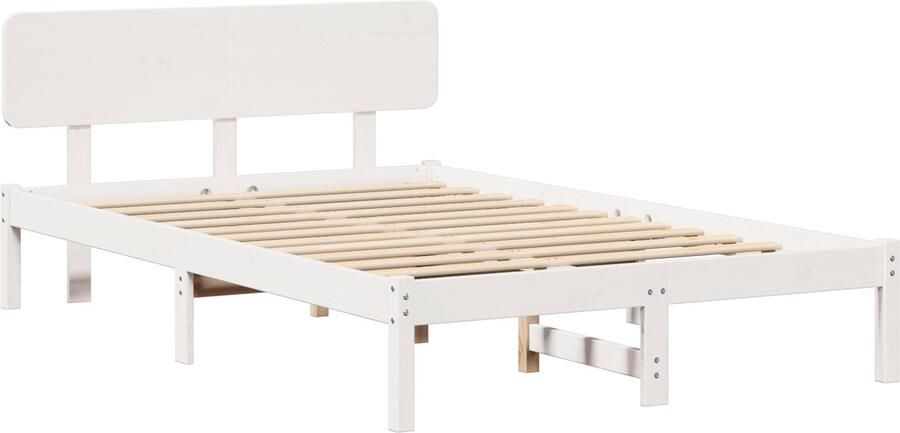 VidaXL Bedframe met hoofdbord Wit 140 x 190 cm van Massief grenenhout