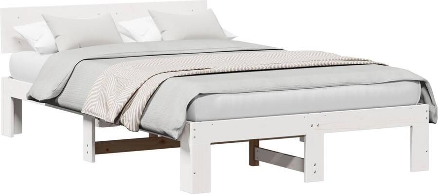 VidaXL Bedframe met hoofdeinde Wit 135 x 190 cm Massief grenenhout