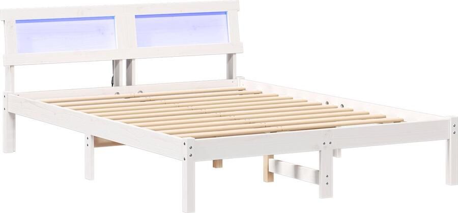 VidaXL Bedframe met hoofdeinde Wit 135 x 190 cm Massief grenenhout