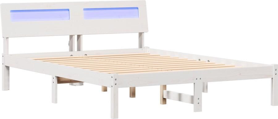 VidaXL Bedframe met hoofdeinde Wit 140 x 190 cm Massief grenenhout