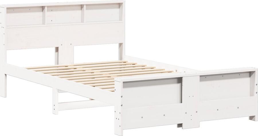VidaXL Bedframe met hoofdeinde Wit 140 x 190 cm Massief grenenhout