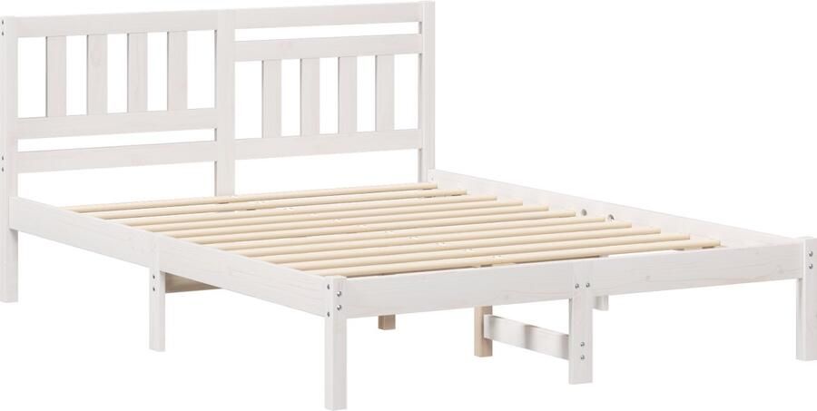 VidaXL Bedframe met hoofdeinde Wit 140 x 190 cm Massief grenenhout