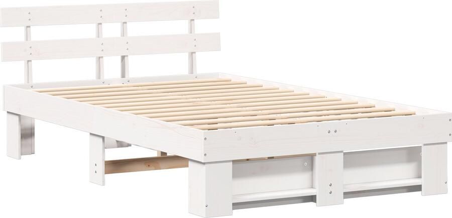 VidaXL Bedframe met hoofdeinde Wit 120 x 200 cm Massief grenenhout