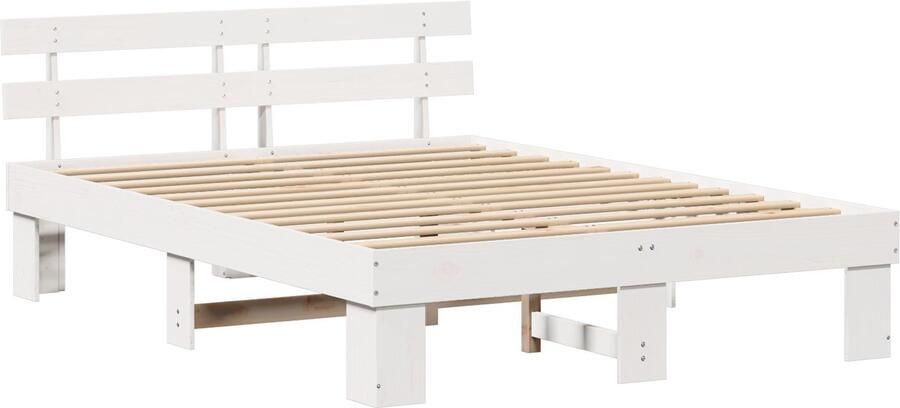 VidaXL Bedframe met hoofdeinde Wit 140 x 200 cm Massief grenenhout