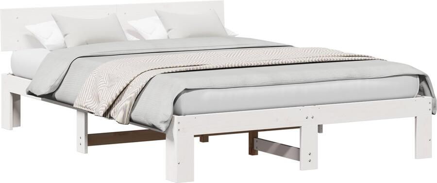 VidaXL Bedframe met hoofdeinde Wit 150 x 200 cm Massief grenenhout - Foto 2