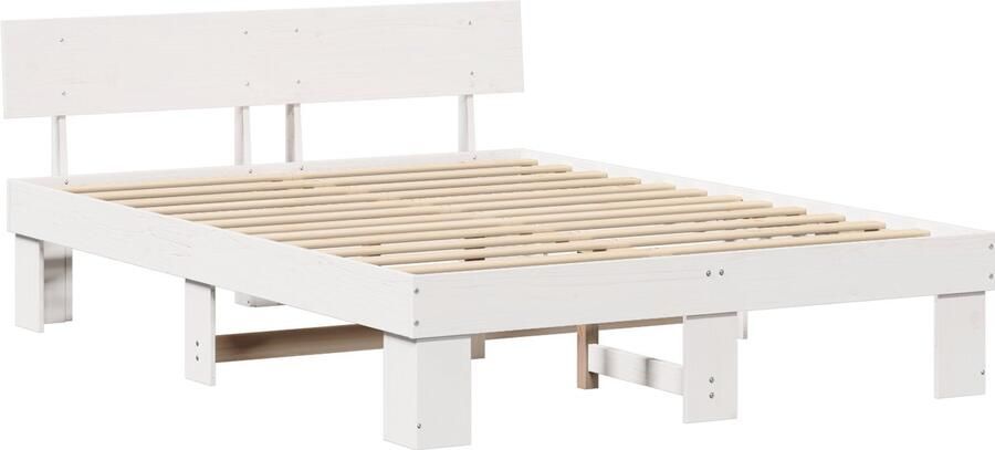 VidaXL Bedframe met hoofdeinde Wit 160 x 200 cm Massief grenenhout