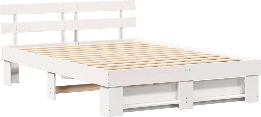 VidaXL Bedframe met hoofdeinde Wit 160 x 200 cm Massief grenenhout