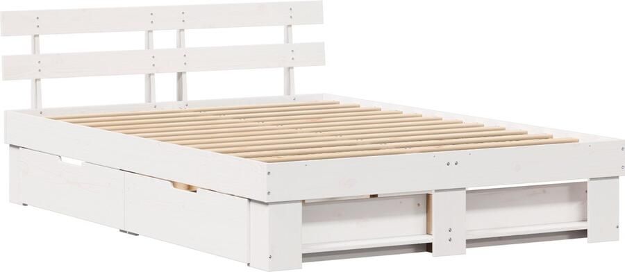 VidaXL Bedframe met lade met hoofdeinde met opslag Wit 140 x 200 cm Grenenhout