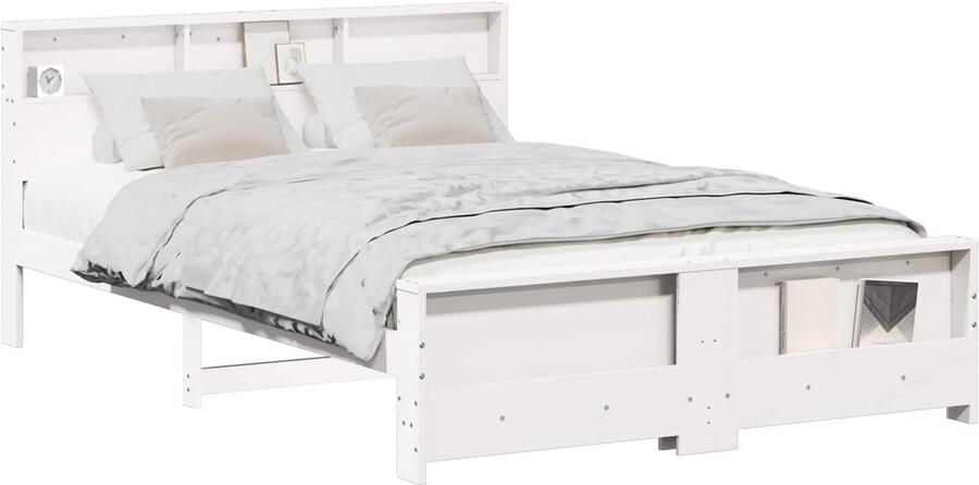 VidaXL Bedframe met hoofdeinde Wit 160 x 200 cm Massief grenenhout - Foto 2