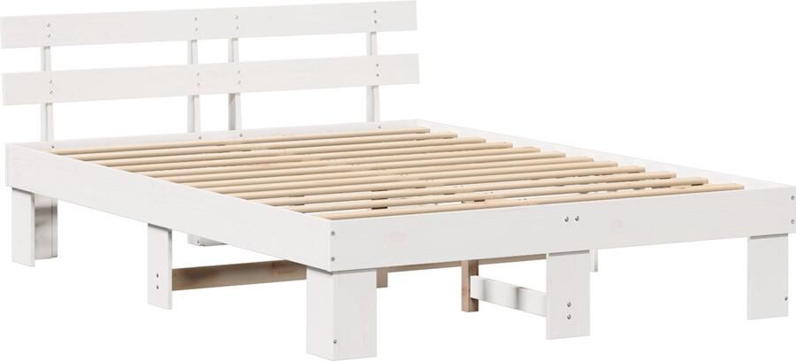 VidaXL Bedframe met hoofdeinde Wit 160 x 200 cm Massief grenenhout