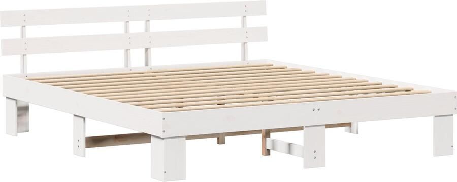 VidaXL Bedframe met hoofdeinde Wit 200 x 200 cm Massief grenenhout