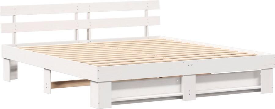 VidaXL Bedframe met hoofdeinde Wit 200 x 200 cm Massief grenenhout
