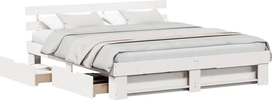 VidaXL Bedframe met lade met hoofdeinde met opslag Wit 180 x 200 cm Massief hout