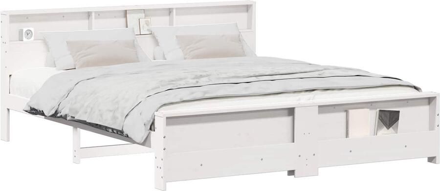 VidaXL Bedframe met hoofdeinde Wit 200 x 200 cm Massief grenenhout - Foto 2