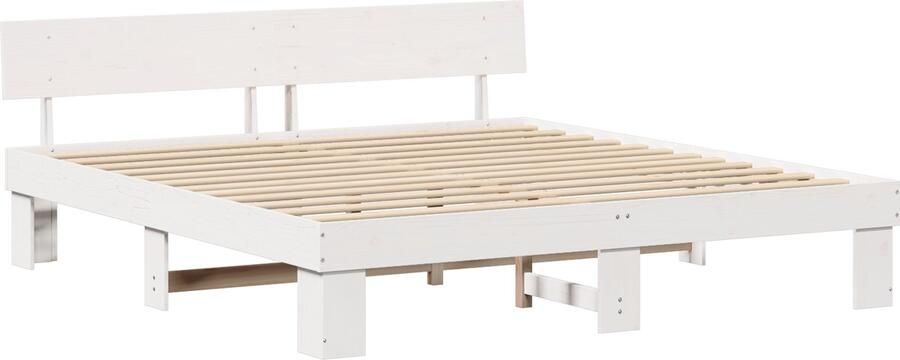 VidaXL Bedframe met hoofdeinde Wit 200 x 200 cm Massief grenenhout