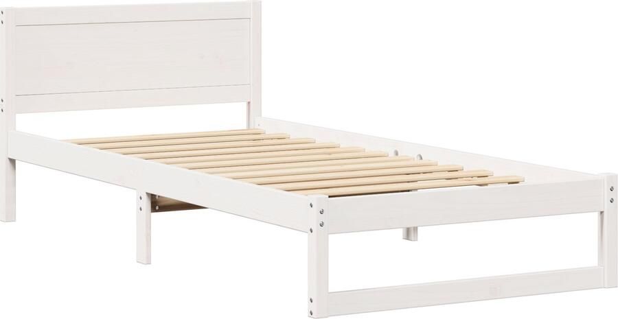 VidaXL Bedframe met hoofdeinde Wit 90 x 200 cm Massief grenenhout