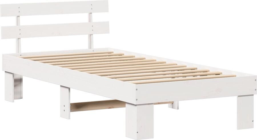 VidaXL Bedframe met hoofdeinde Wit 100 x 200 cm Massief grenenhout