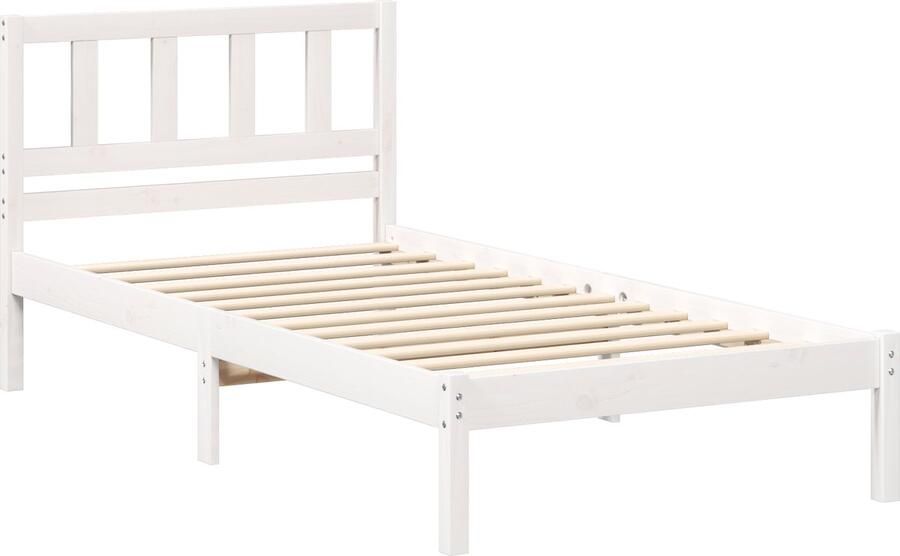 VidaXL Bedframe met hoofdeinde Wit 90 x 190 cm Massief grenenhout