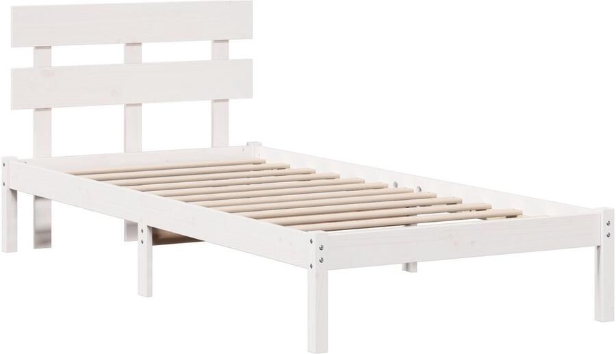 VidaXL Bedframe met hoofdeinde Wit 100 x 200 cm Massief grenenhout