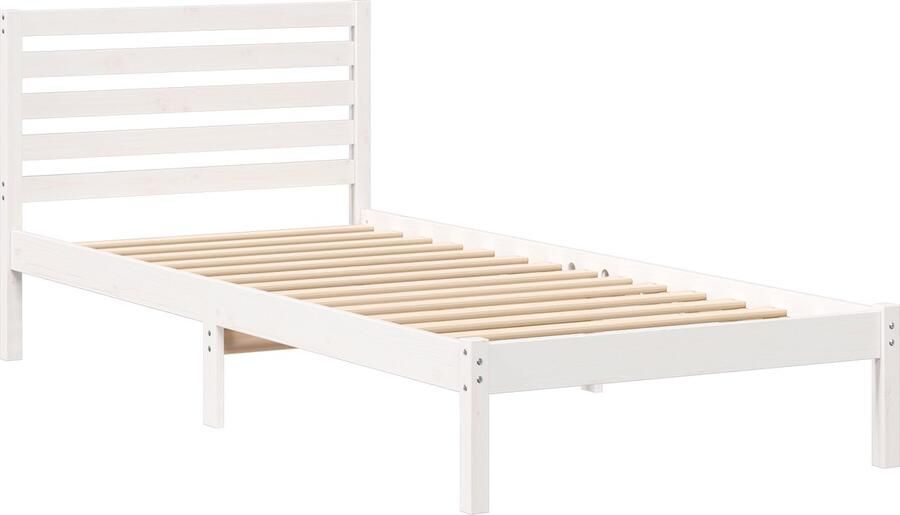 VidaXL Bedframe met hoofdeinde Wit 90 x 210 cm Massief grenenhout