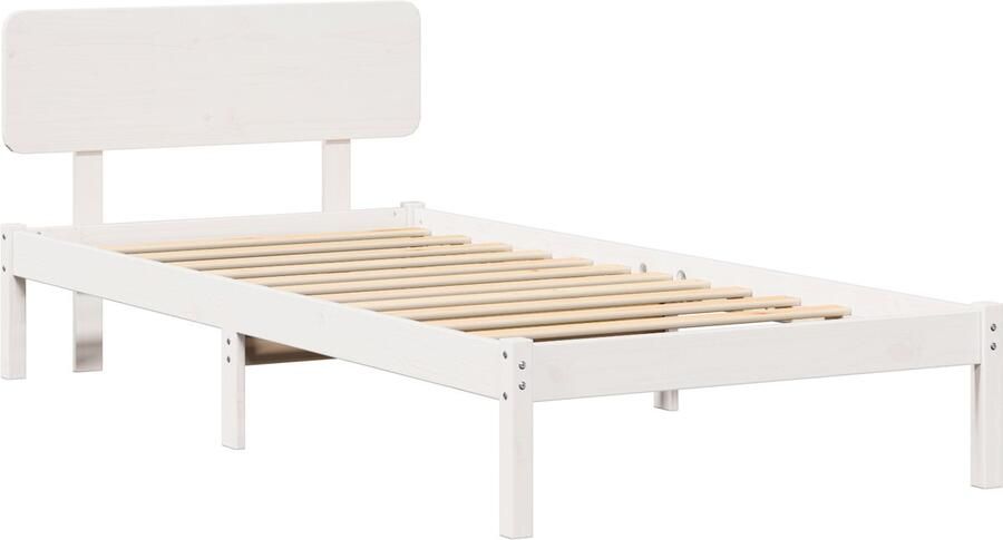 VidaXL Bedframe met hoofdeinde Wit 90 x 200 cm Massief grenenhout