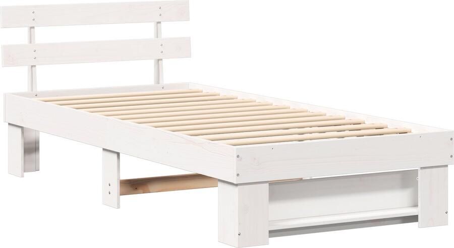 VidaXL Bedframe met hoofdeinde Wit 90 x 200 cm Massief grenenhout