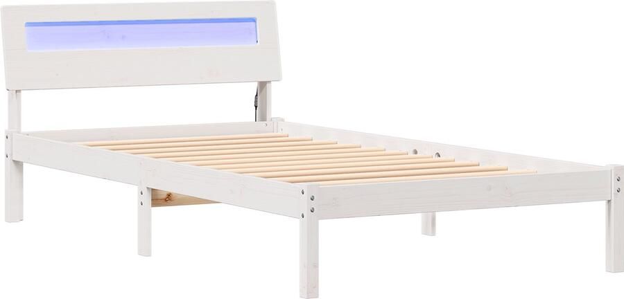 VidaXL Bedframe met hoofdeinde Wit 90 x 200 cm Massief grenenhout