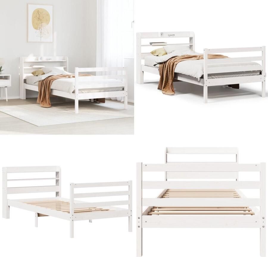 VidaXL Bedframe met hoofdeinde zonder matras 100x200 cm wit Bedframe Bedframes Bed Bedbodem