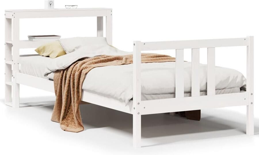 VidaXL Bedframe met hoofdeinde 100x200 cm massief grenenhout wit