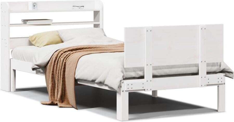 VidaXL Bedframe met hoofdeinde 100x200 cm massief grenenhout wit