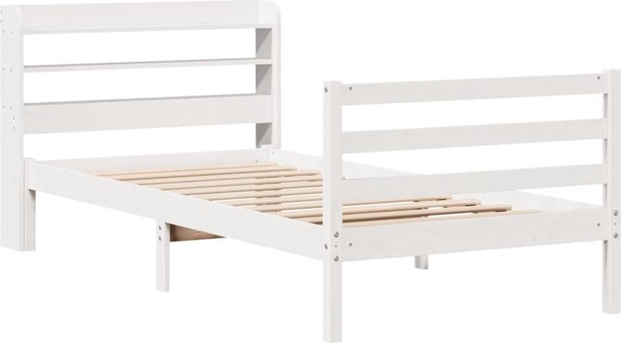 VidaXL Bedframe met hoofdeinde 100x200 cm massief grenenhout wit - Foto 2