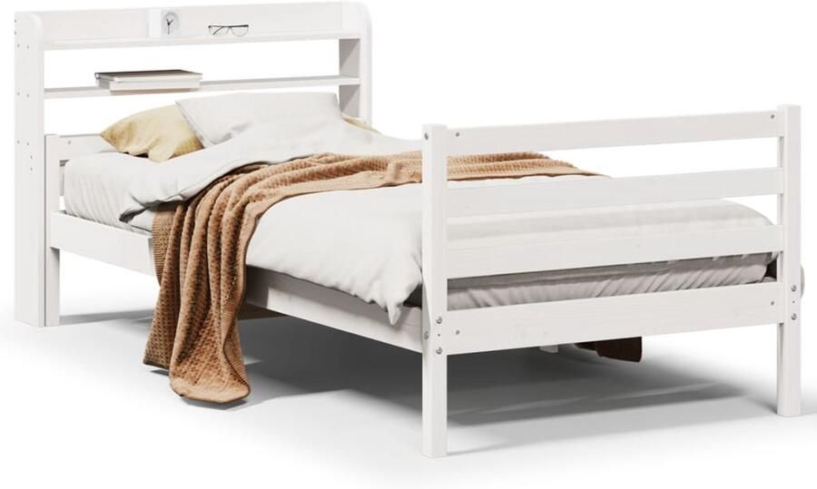 VidaXL Bedframe met hoofdeinde 100x200 cm massief grenenhout wit
