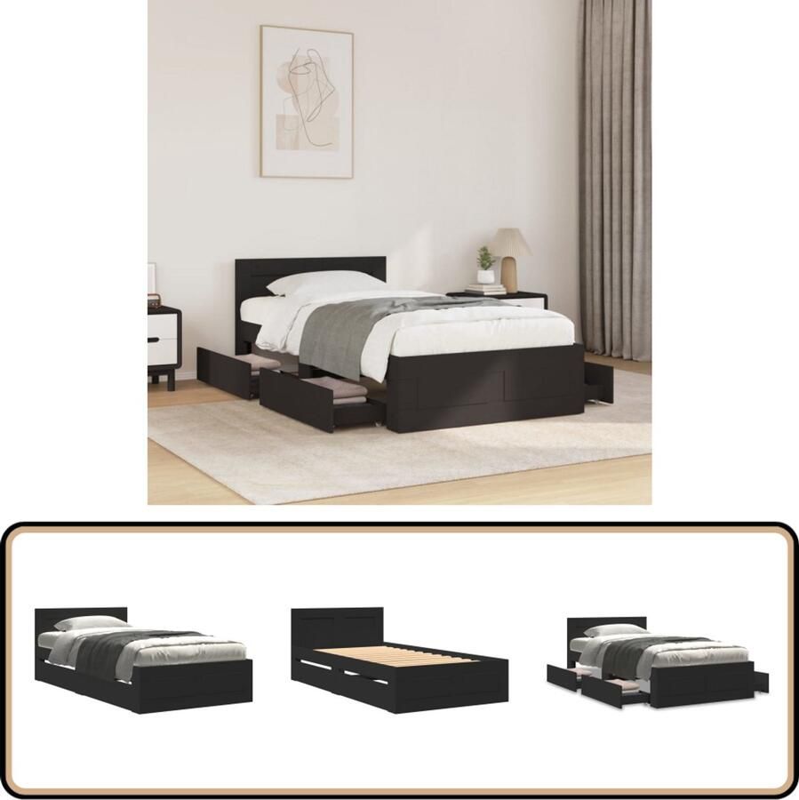 VidaXL Bedframe met hoofdeinde zonder matras 100x200 cm zwart