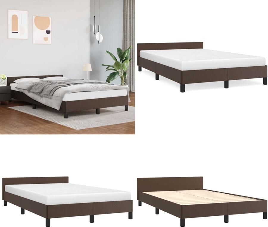 VidaXL Bedframe met hoofdeinde zonder matras 120x200 cm bruin Bedframe Met Hoofdbord Bedframes Met Hoofdborden Bedframe Bed