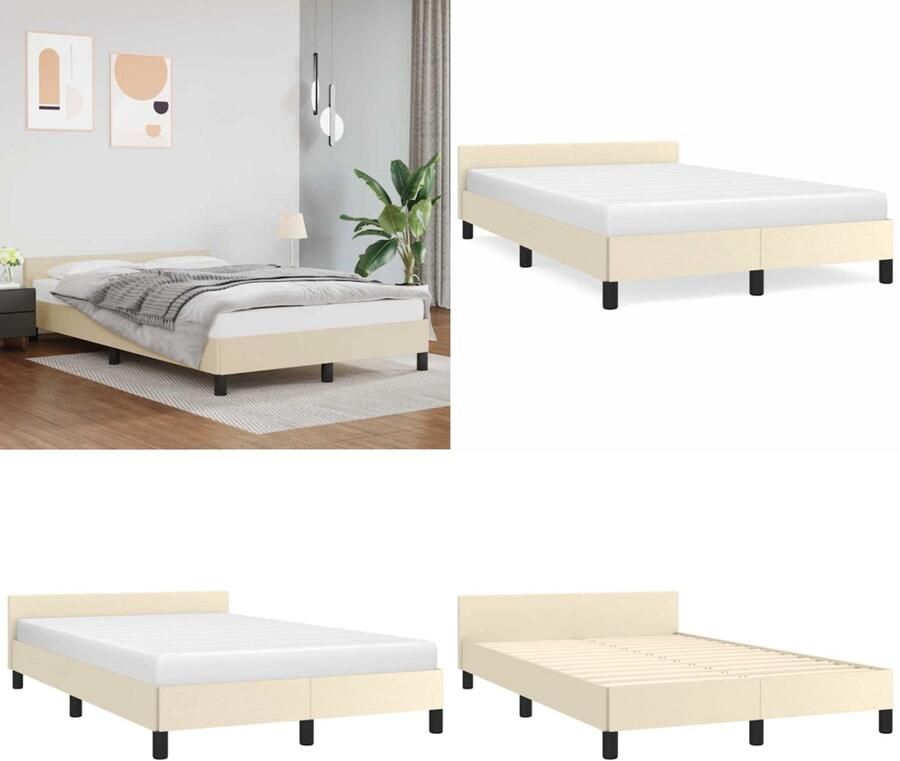 VidaXL Bedframe met hoofdeinde zonder matras 120x200 cm crèmekleurig Bedframe Met Hoofdbord Bedframes Met Hoofdborden Bedframe Bed