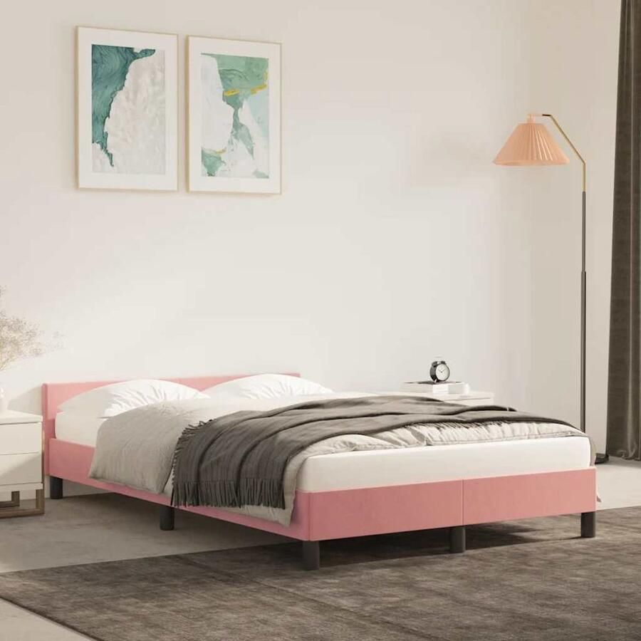 VidaXL Bedframe 120x200 cm Fluweel Roze Bed Frame Rozen Kleur Tweepersoons Bed Velvet Bed Luxe Bed Houten Bed Multipex Lattenbodem - Foto 2
