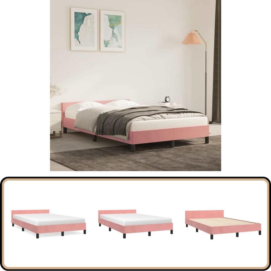VidaXL Bedframe 120x200 cm Fluweel Roze Bed Frame Rozen Kleur Tweepersoons Bed Velvet Bed Luxe Bed Houten Bed Multipex Lattenbodem