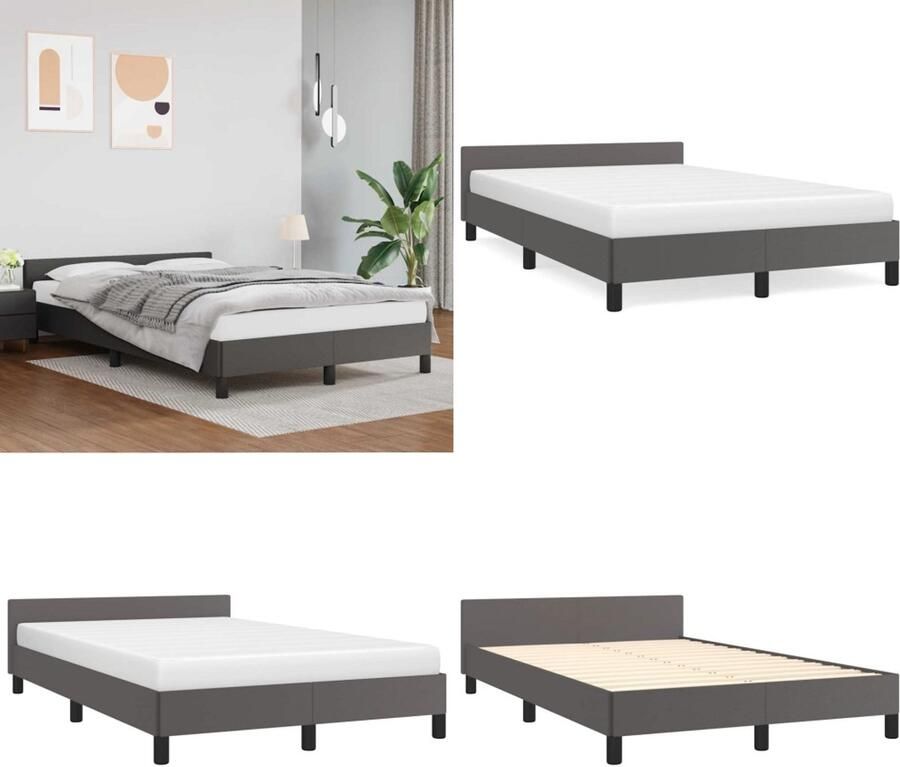 VidaXL Bedframe met hoofdeinde zonder matras 120x200 cm grijs Bedframe Met Hoofdbord Bedframes Met Hoofdborden Bedframe Bed
