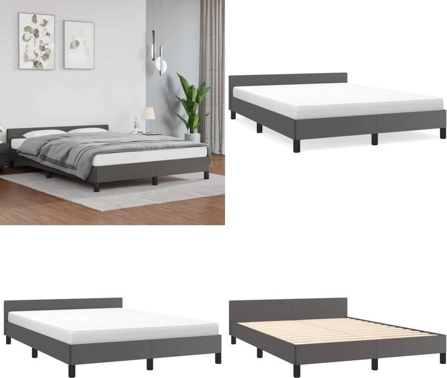 VidaXL Bedframe met hoofdeinde zonder matras 140x190 cm grijs Bedframe Met Hoofdbord Bedframes Met Hoofdborden Bedframe Bed