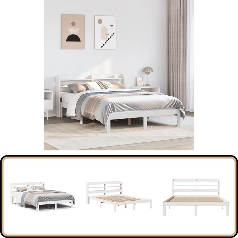 VidaXL Bedframe met hoofdeinde zonder matras 140x190 cm wit