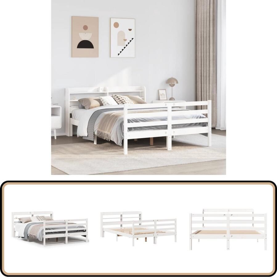 VidaXL Bedframe met hoofdeinde zonder matras 140x190 cm wit
