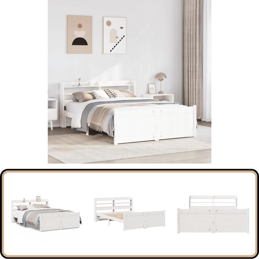 VidaXL Bedframe met hoofdeinde zonder matras 140x190 cm wit