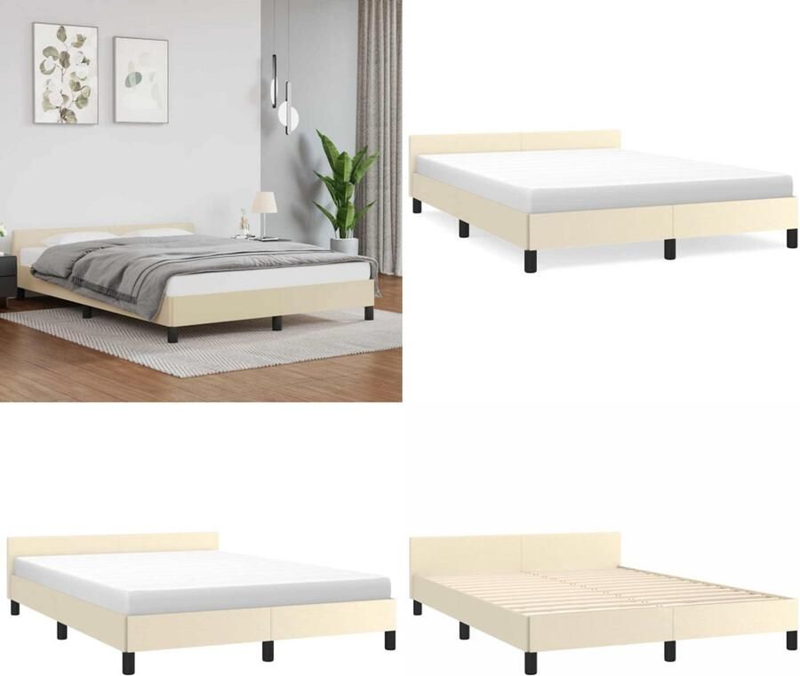 VidaXL Bedframe met hoofdeinde zonder matras 140x200 cm crèmekleurig Bedframe Met Hoofdbord Bedframes Met Hoofdborden Bedframe Bed